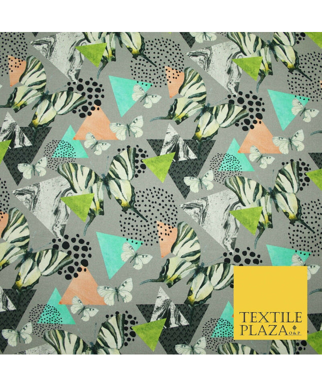 Grey Abstract Wacky Zebra Butterfly Printed 100% Cotton Canvas Fabric 58" 4484