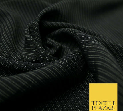 Black Navy Blue White Double Dotted Tramline Striped Bi-Stretch Fabric 56" Wide