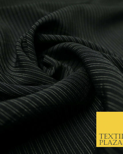 Black Navy Blue White Double Dotted Tramline Striped Bi-Stretch Fabric 56" Wide