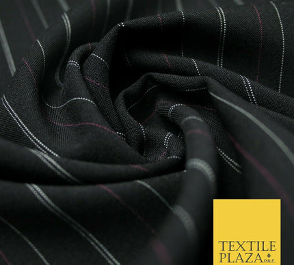 Black White Pink Multi Striped Bi-Stretch Fabric Suiting Uniform Skirts 56" 4714