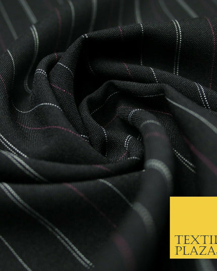 Black White Pink Multi Striped Bi-Stretch Fabric Suiting Uniform Skirts 56" 4714