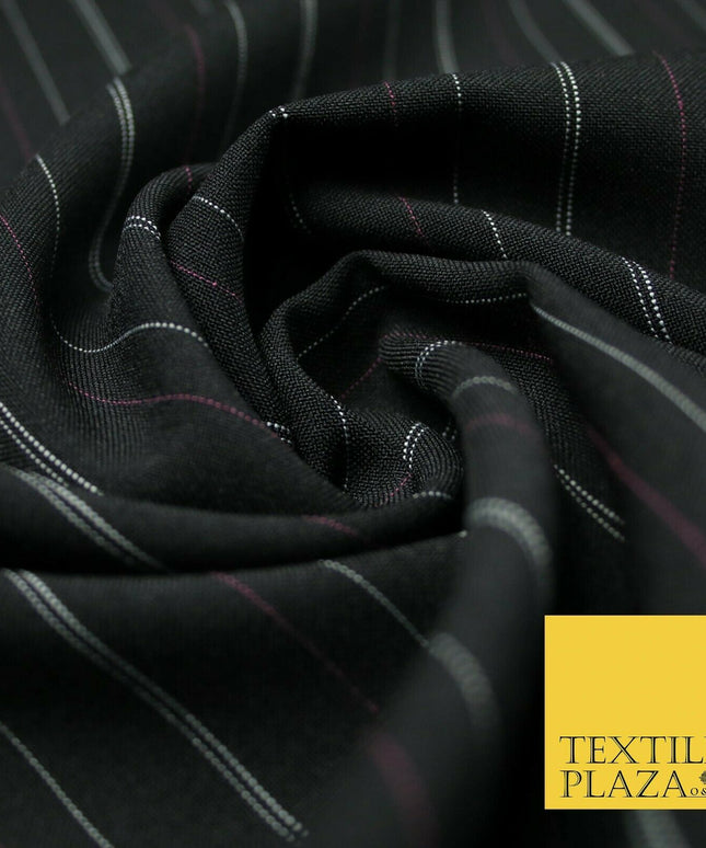 Black White Pink Multi Striped Bi-Stretch Fabric Suiting Uniform Skirts 56" 4714
