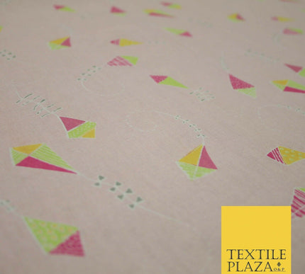 Pink Flying Kites Printed 100% Cotton Fabric Masks Sewing Dress Craft 44" 4487