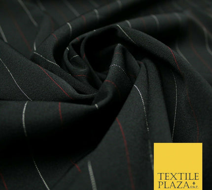 Black White Red Dotted Striped Bi-Stretch Fabric Suiting Uniform Skirts 56" 4715