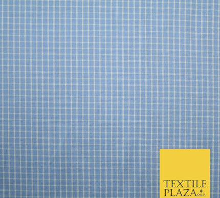 Blue White Small Check 100% Cotton Fabric Shirting Dress Sewing Craft 59" 4711
