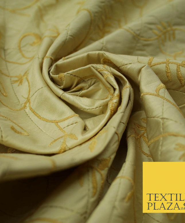 Luxury Floral Stem Embroidered Pintuck 100% PURE SILK Fabric Cushion Furnishing