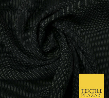 Black Navy Blue White Double Dotted Tramline Striped Bi-Stretch Fabric 56" Wide