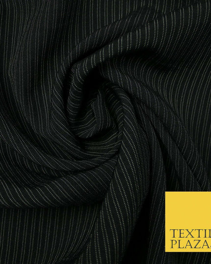 Black Navy Blue White Double Dotted Tramline Striped Bi-Stretch Fabric 56" Wide