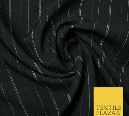 Black White Pink Multi Striped Bi-Stretch Fabric Suiting Uniform Skirts 56" 4714
