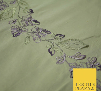 Luxury Oyster Beige Floral Garland Embroidered 100% PURE SILK Fabric 37" 4563