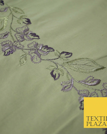 Luxury Oyster Beige Floral Garland Embroidered 100% PURE SILK Fabric 37" 4563