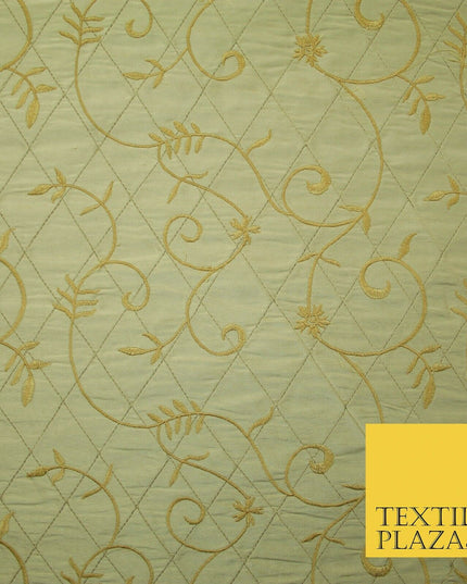 Luxury Floral Stem Embroidered Pintuck 100% PURE SILK Fabric Cushion Furnishing