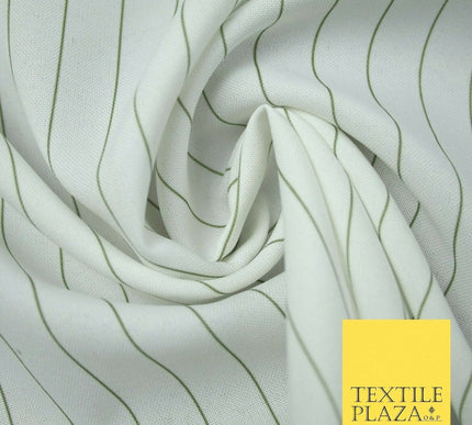 White Green Hairline Striped Bi-Stretch Fabric Suiting Uniform Skirts 58" 4713
