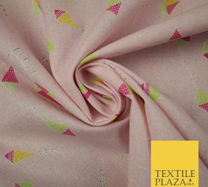 Pink Flying Kites Printed 100% Cotton Fabric Masks Sewing Dress Craft 44" 4487