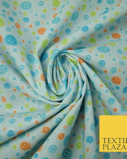 Falling Buttons Design Printed 100% Cotton Fabric Masks Sewing Dress Craft 44"