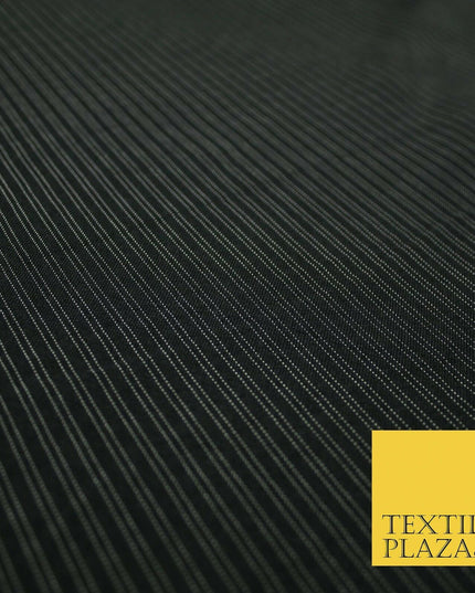 Black Navy Blue White Double Dotted Tramline Striped Bi-Stretch Fabric 56" Wide