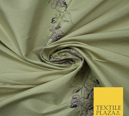 Luxury Oyster Beige Floral Garland Embroidered 100% PURE SILK Fabric 37" 4563