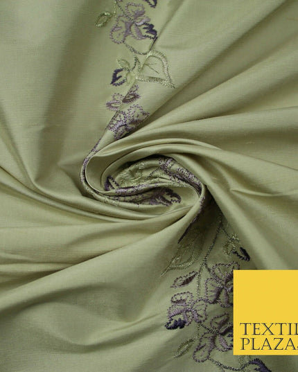 Luxury Oyster Beige Floral Garland Embroidered 100% PURE SILK Fabric 37" 4563