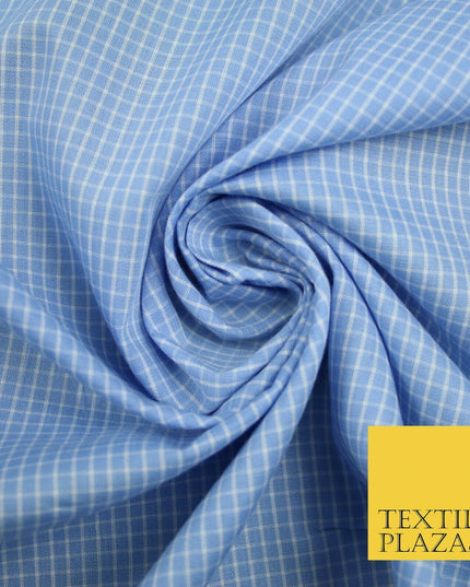 Blue White Small Check 100% Cotton Fabric Shirting Dress Sewing Craft 59" 4711