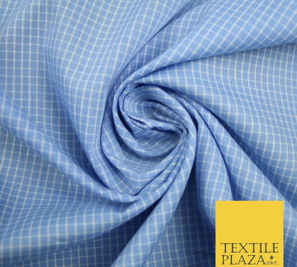 Blue White Small Check 100% Cotton Fabric Shirting Dress Sewing Craft 59" 4711