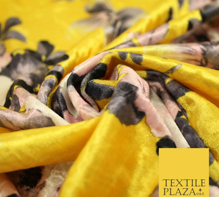 Yellow Vintage Floral Bunch Printed Soft Velvet Dress Fabric Craft Material 4705