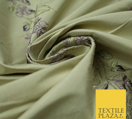 Luxury Oyster Beige Floral Garland Embroidered 100% PURE SILK Fabric 37" 4563