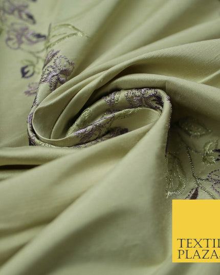 Luxury Oyster Beige Floral Garland Embroidered 100% PURE SILK Fabric 37" 4563