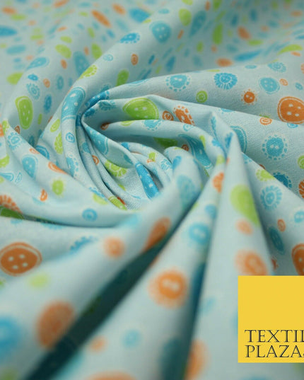 Falling Buttons Design Printed 100% Cotton Fabric Masks Sewing Dress Craft 44"