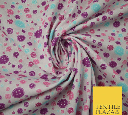 Falling Buttons Design Printed 100% Cotton Fabric Masks Sewing Dress Craft 44"