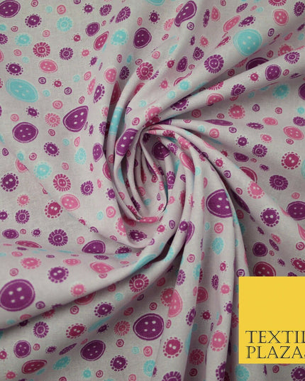 Falling Buttons Design Printed 100% Cotton Fabric Masks Sewing Dress Craft 44"