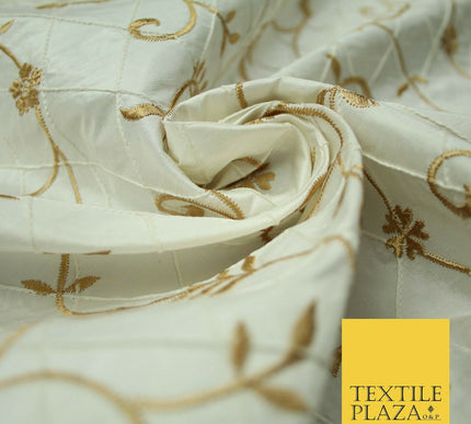 Luxury Floral Stem Embroidered Pintuck 100% PURE SILK Fabric Cushion Furnishing