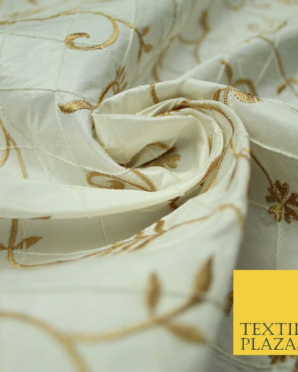 Luxury Floral Stem Embroidered Pintuck 100% PURE SILK Fabric Cushion Furnishing