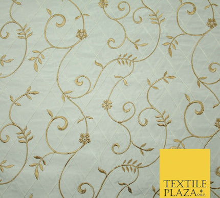 Luxury Floral Stem Embroidered Pintuck 100% PURE SILK Fabric Cushion Furnishing