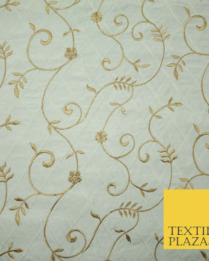 Luxury Floral Stem Embroidered Pintuck 100% PURE SILK Fabric Cushion Furnishing