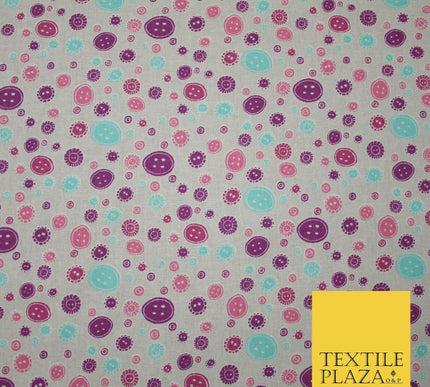 Falling Buttons Design Printed 100% Cotton Fabric Masks Sewing Dress Craft 44"