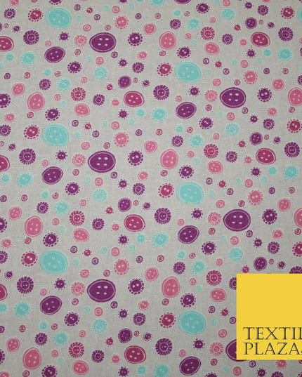 Falling Buttons Design Printed 100% Cotton Fabric Masks Sewing Dress Craft 44"
