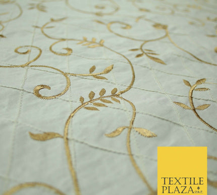 Luxury Floral Stem Embroidered Pintuck 100% PURE SILK Fabric Cushion Furnishing