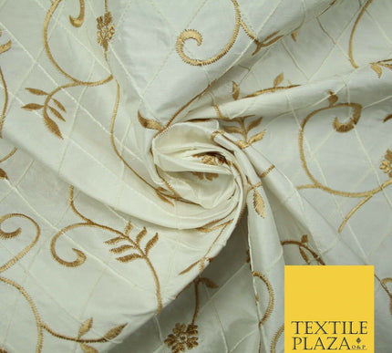 Luxury Floral Stem Embroidered Pintuck 100% PURE SILK Fabric Cushion Furnishing