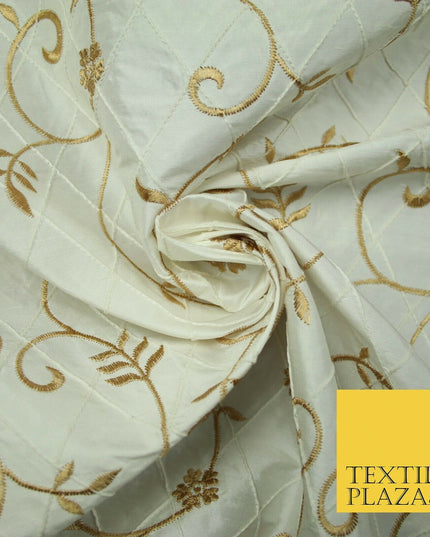 Luxury Floral Stem Embroidered Pintuck 100% PURE SILK Fabric Cushion Furnishing