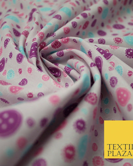 Falling Buttons Design Printed 100% Cotton Fabric Masks Sewing Dress Craft 44"