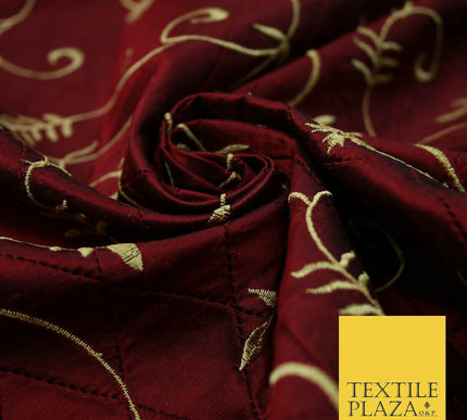 Luxury Floral Stem Embroidered Pintuck 100% PURE SILK Fabric Cushion Furnishing