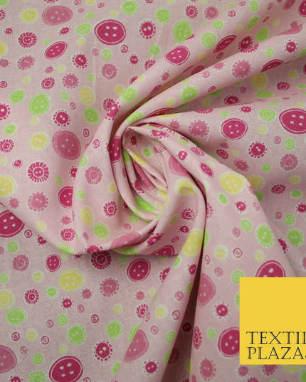 Falling Buttons Design Printed 100% Cotton Fabric Masks Sewing Dress Craft 44"