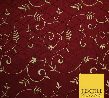 Luxury Floral Stem Embroidered Pintuck 100% PURE SILK Fabric Cushion Furnishing