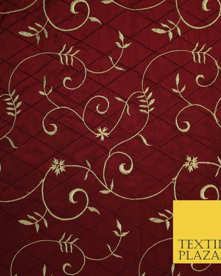 Luxury Floral Stem Embroidered Pintuck 100% PURE SILK Fabric Cushion Furnishing