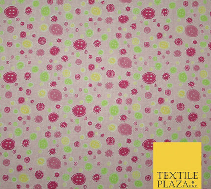 Falling Buttons Design Printed 100% Cotton Fabric Masks Sewing Dress Craft 44"