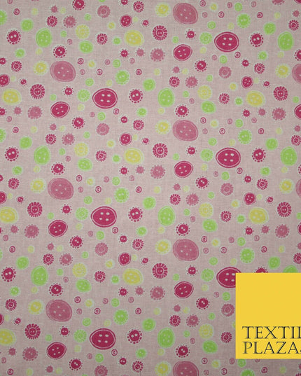 Falling Buttons Design Printed 100% Cotton Fabric Masks Sewing Dress Craft 44"