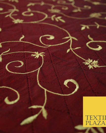 Luxury Floral Stem Embroidered Pintuck 100% PURE SILK Fabric Cushion Furnishing