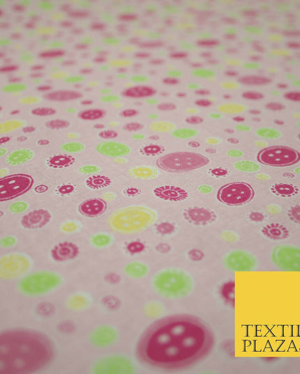 Falling Buttons Design Printed 100% Cotton Fabric Masks Sewing Dress Craft 44"