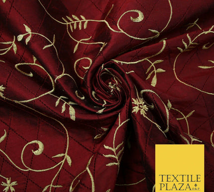 Luxury Floral Stem Embroidered Pintuck 100% PURE SILK Fabric Cushion Furnishing