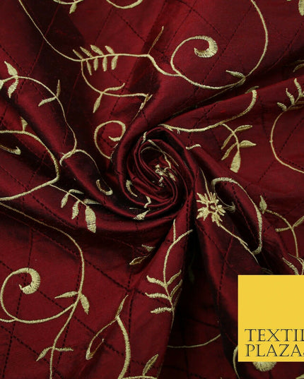 Luxury Floral Stem Embroidered Pintuck 100% PURE SILK Fabric Cushion Furnishing